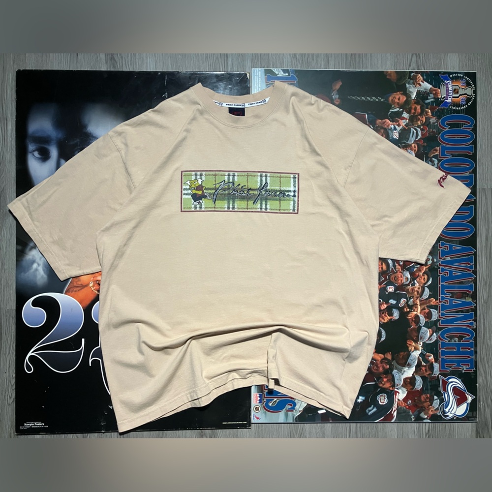 Y2k Phat Farm Beige Graphic Tee vintage t-shirt hip hop classic made in USA XXL